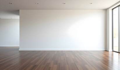 Bright Empty Room with Window and Potted Plant