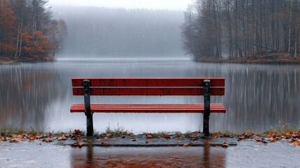 Solitude by the Lake Under Autumn Rain