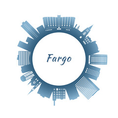 Fargo skyline with colorful buildings. Circular style. Stock vector illustration