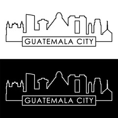 Guatemala City skyline. Linear style. Single line. Editable vector file.