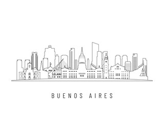 Detailed Buenos Aires skyline vector illustration. Buenos Aires buildings in line art style, perfect for modern designs.