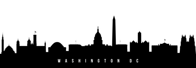 Vector silhouette illustration of Washington DC City urban skyline. Modern minimalist cityscape graphic, perfect for travel, banners or backgrounds.