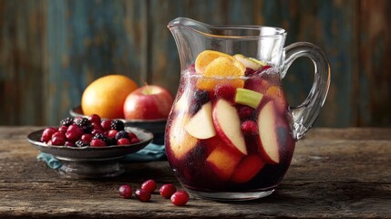 Refreshing fruit punch in a glass pitcher