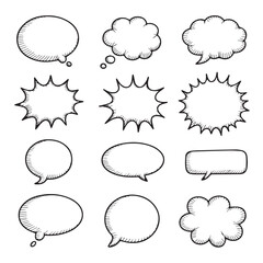 Collection of hand-drawn speech and thought bubbles in various shapes