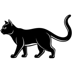 Fototapeta premium Black Cat Silhouette Vector, Walking Cat Icon SVG, Editable Halloween Animal Clipart, Logo Ready Pet Graphic, Print-Ready Design, Clean Lines, High Quality Isolated Cat Illustration