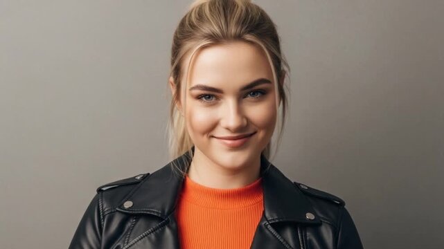 Confident Young Woman Smirking with Raised Eyebrows
