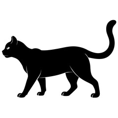 Obraz premium Black Cat Silhouette Vector, Walking Cat Icon SVG, Editable Halloween Animal Clipart, Logo Ready Pet Graphic, Print-Ready Design, Clean Lines, High Quality Isolated Cat Illustration