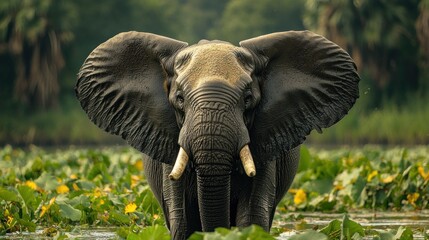 Majestic African Elephant in Aquatic Habitat