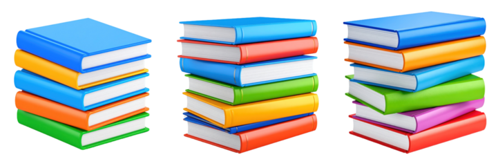 3D Plastic Style Stack Of Colorful Books Isolated On Transparent Background Representing Education And Learning Visuals