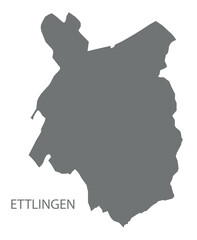 Ettlingen city map with boroughs grey illustration silhouette shape