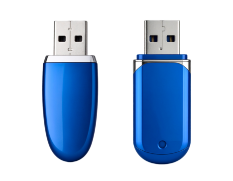 Blue usb drive flash memory storage device computer on transparent background