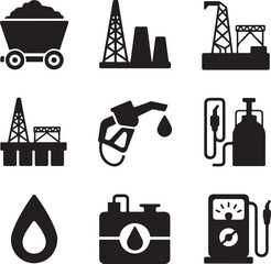 Petroleum and Mining Symbols Filled Icon Pack of Fossil Fuel Extraction and Processing