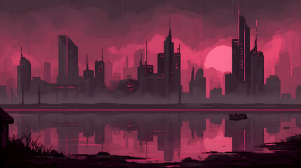 Fototapeta premium cityscape with glowing neon wires and holographic buildings stretching into the horizon