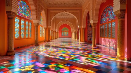 Vibrant Stained Glass Palace Corridor