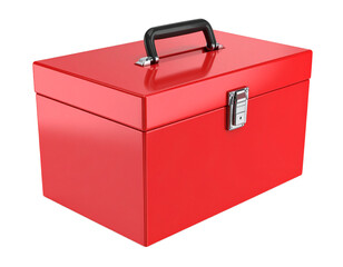 Red toolbox storage box hardware metal handle tools on transparent background
