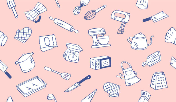 Cute kitchen tools pattern background vector design
