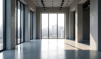 Empty Interior Space with Natural Light and Greenery