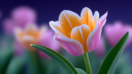 Fototapeta premium Red tulip blooming in field for Thanksgiving celebration