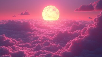 Pink Celestial Dream: A Serene Sunset Above the Clouds