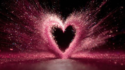Pink heart of glittering particles