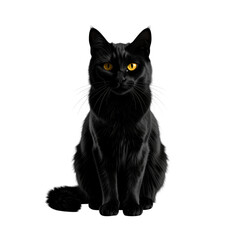 Fototapeta premium there is a black cat with yellow eyes sitting on a black surface