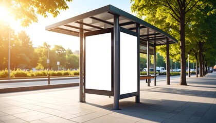 Modern bus stop with blank advertisement space