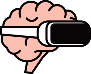 Virtual Reality Headset with brain Icon on White Background