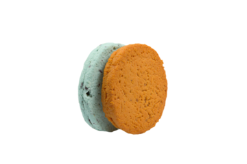 a cookie with a green and blue frosting on top