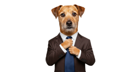 Dog in a Suit Adjusting Tie Business Attire.