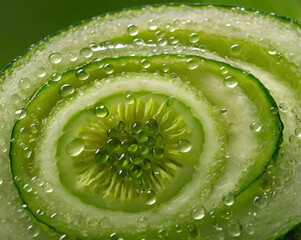 Sliced green fruit with water droplets fresh