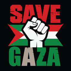 "Powerful 'Save Gaza' Fist Illustration with Palestinian Flag Colors Solidarity Design for Human Rights, Justice, and Peace Awareness Campaigns"