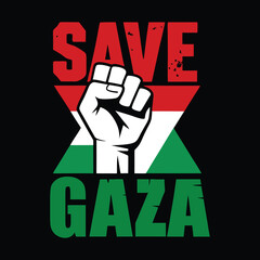"Powerful 'Save Gaza' Fist Illustration with Palestinian Flag Colors Solidarity Design for Human Rights, Justice, and Peace Awareness Campaigns"