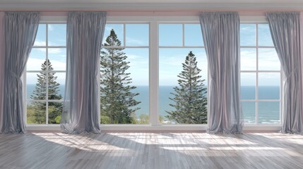 Fototapeta premium Light-filled room with ocean view