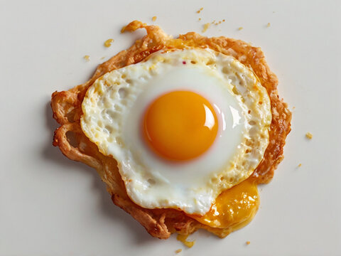 Sunny side up egg with crispy edges on white fried egg yolk