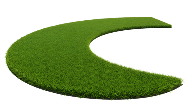 Curved section of vibrant green grass, ideal for landscaping or decorative design elements