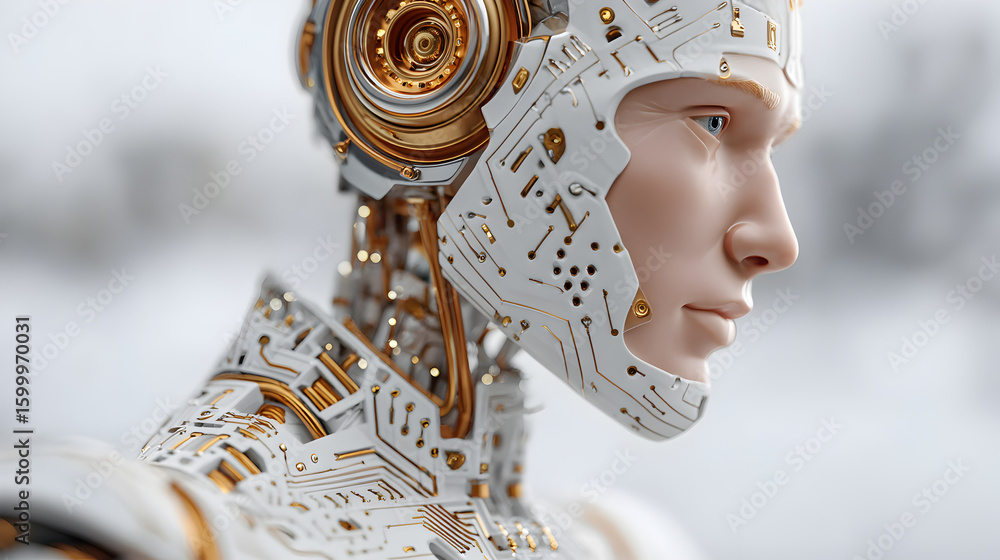 Poster a portrait of a sophisticated robot showcasing advanced technology and futuristic design. the robot 