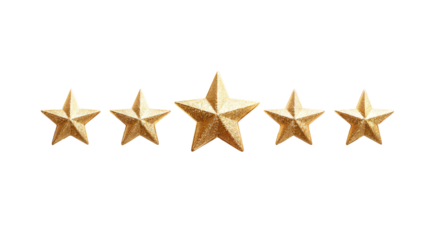 Golden stars with soft glow effect, customer satisfaction concept, isolated on white