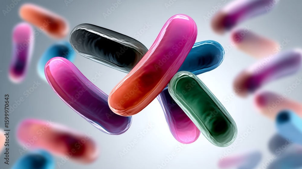 Poster bunch of colorful pills are floating in the air. the pills are of different colors and sizes, and th