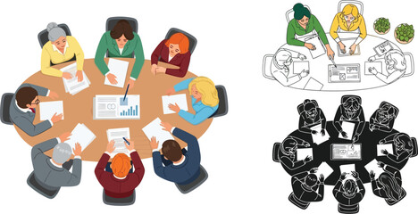 Fototapeta premium Business meeting vector illustration for teamwork brainstorming and corporate strategy discussion design