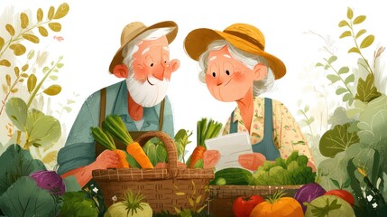 Elderly couple discussing vegetables