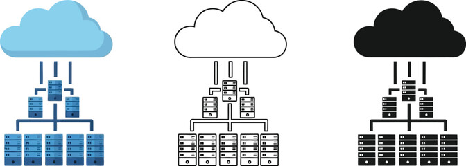 Obraz premium Cloud computing network diagram with servers and data storage for scalable infrastructure design and it solution
