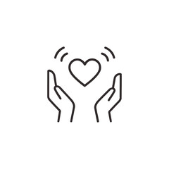 Minimalist Line Art Icon: Hands Gently Protecting a Heart, Symbolizing Care, Compassion, and Love.