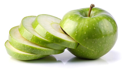 A Green Apple Sliced In Quarters On White Background