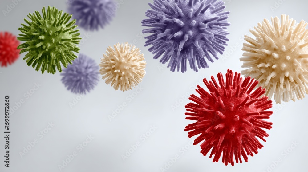 Poster bunch of colorful balls are floating in the air. the balls are of different colors and sizes. concep