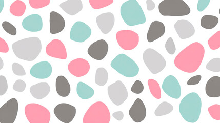 Colorful abstract pebble pattern with pink, gray, and teal stones on transparent background, PNG