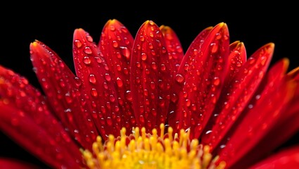 Close-up of Bright Red Flower with Water Droplets - Macro Photography