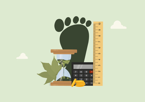 Carbon Footprint Measurement Time Environmental Impact Calculator. sustainability measurement. Carbon footprint concept. eco-friendly living sustainable lifestyle. Flat style. Vector illustration
