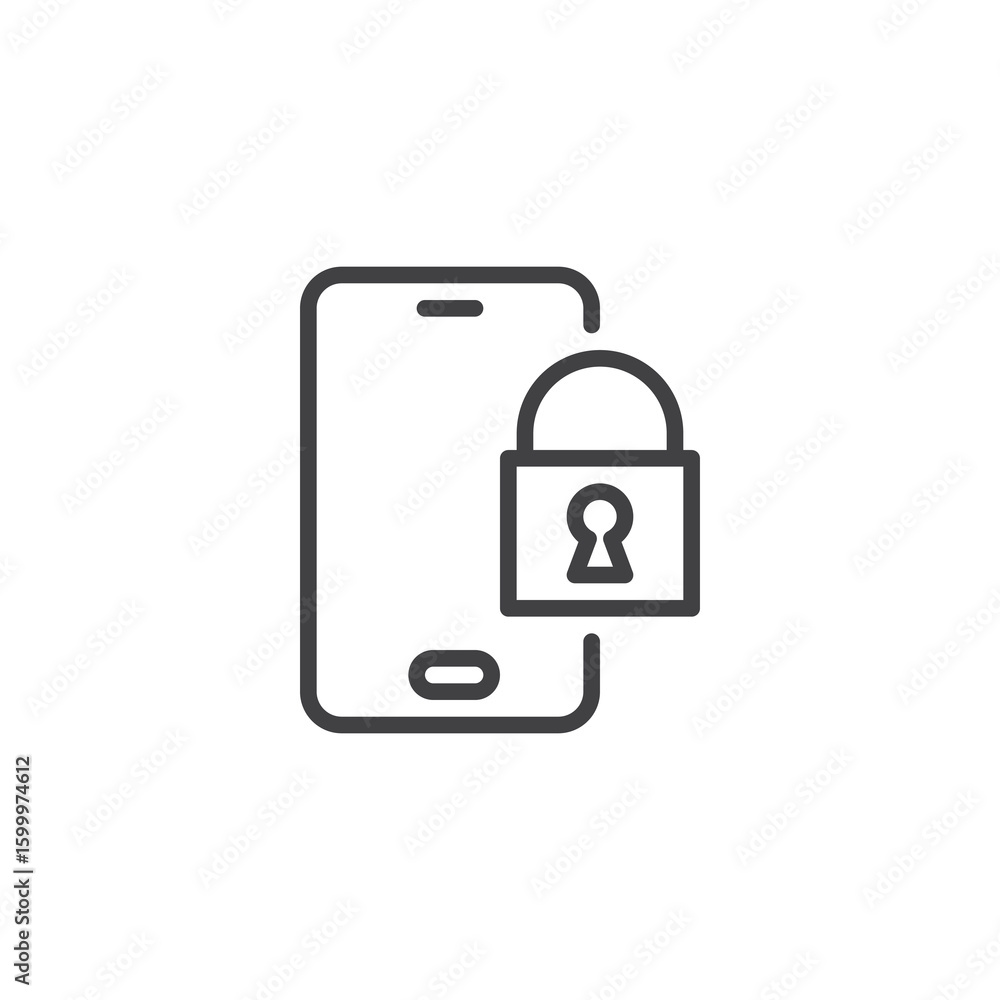 Poster secure mobile device line icon
