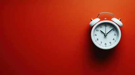 Simple alarm clock on vibrant red background