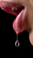 Lipstick Drop - Close-up of Woman's Lips with Dropping Makeup